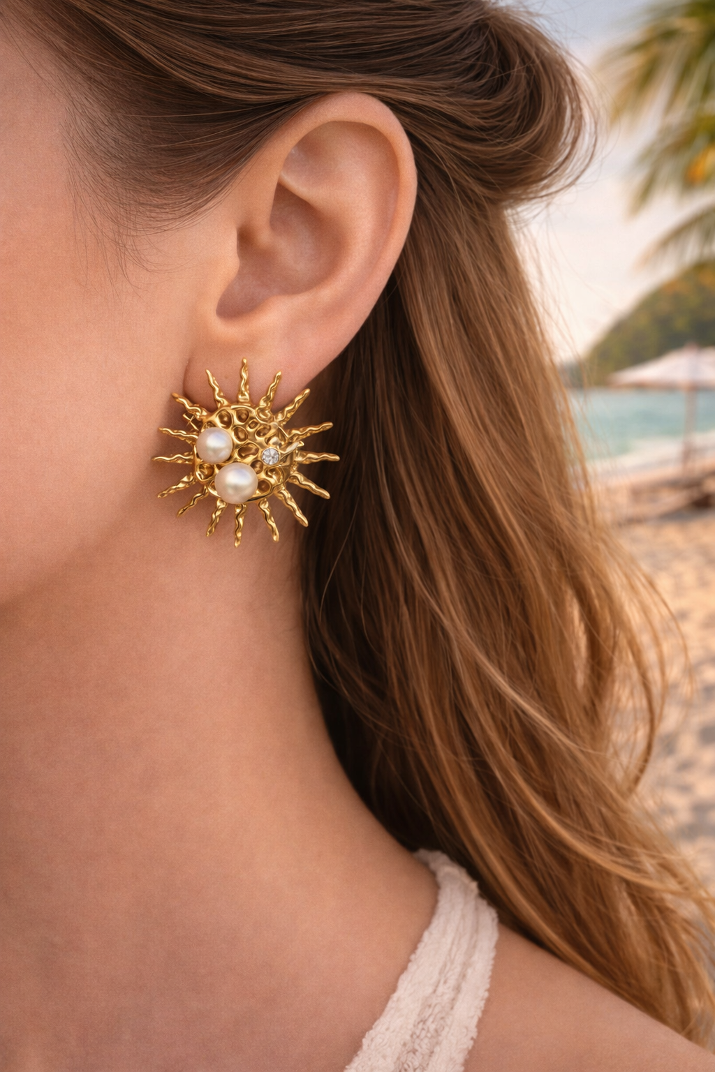 ✨ Boucles d’oreilles soleil & perles – pièce coup de cœur ✨