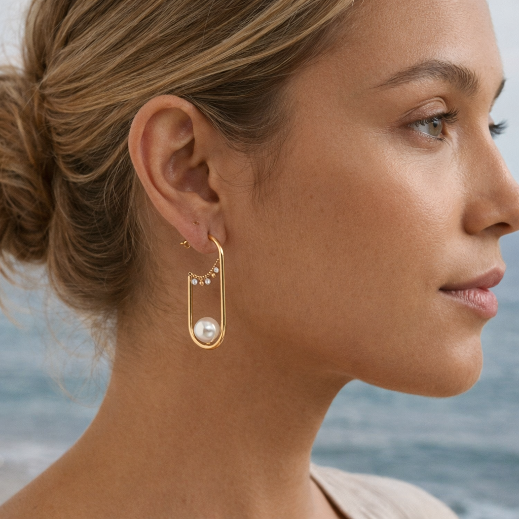 ✨Boucles d’oreilles dorées & perle élégante ✨