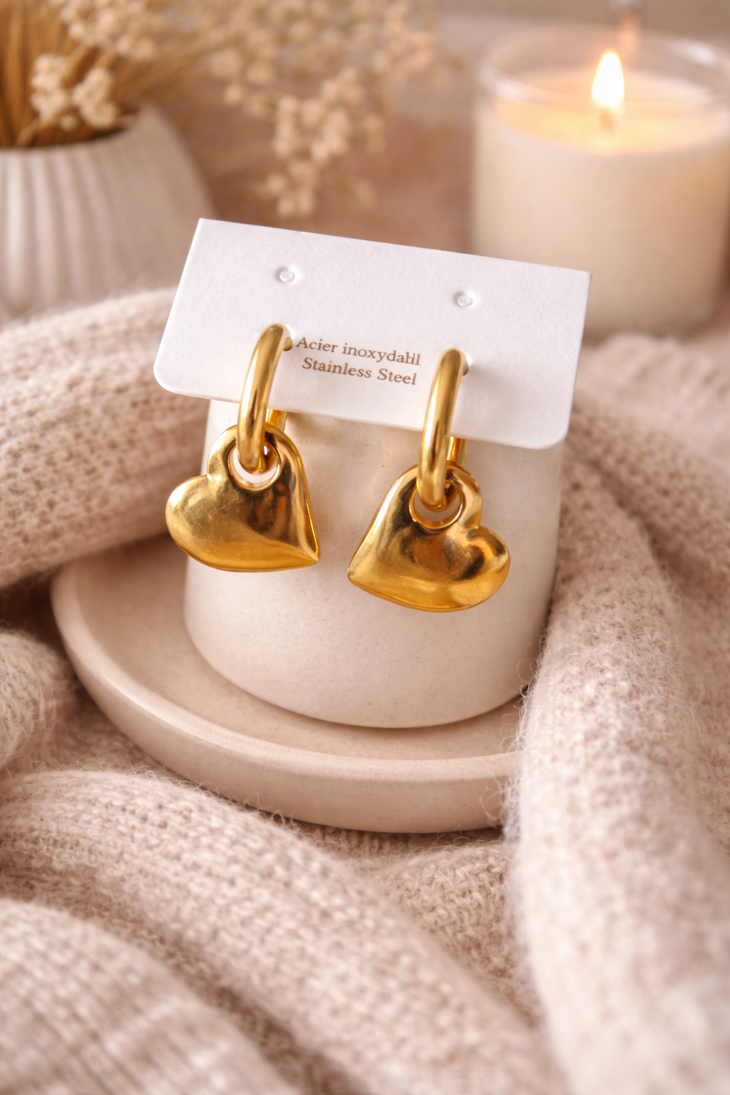 ✨ Boucles d’oreilles cœur dorées – acier inoxydable ✨