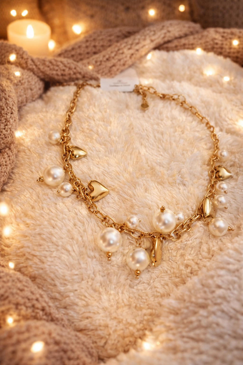 ✨ Collier Perles & Cœurs Doré✨